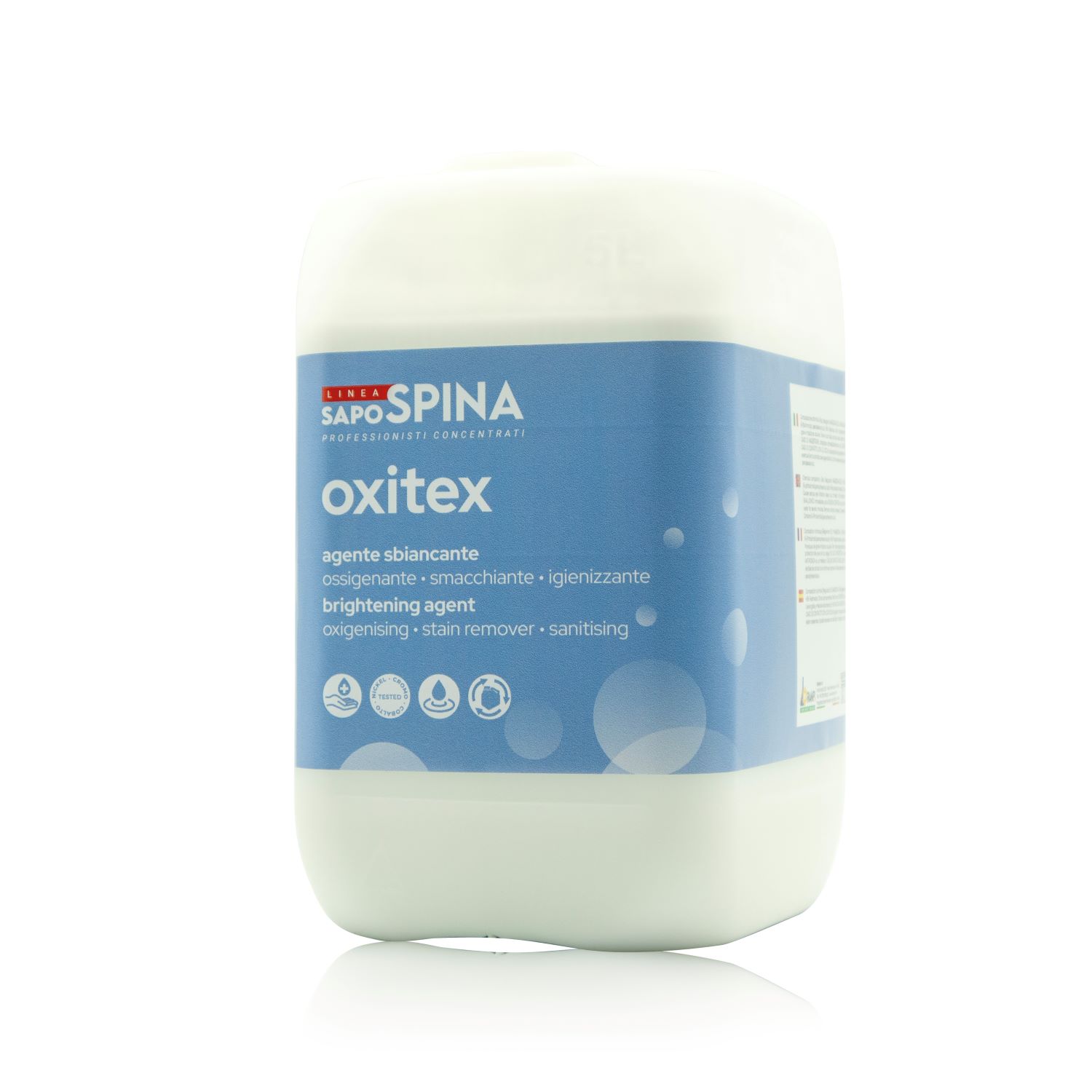 Рідкий миючий засіб для відбілювання та видалення плям з дезінфікуючим ефектом RAMPI SAPO OXITEX 5 літрів